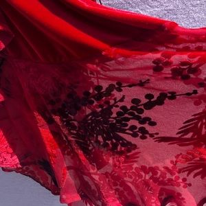Red stretchy velvet velour wrap skirt